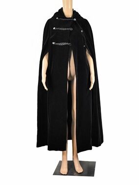Vintage 60s Black Velvet Long Cape Hooded Rain Master Canada Sz M